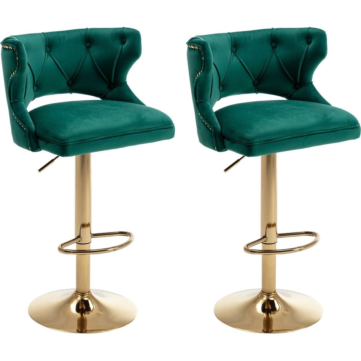 Bar Stools With Back and Footrest Counter Height Dining Chairs-Velvet Green-2PCS/SET