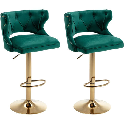 Bar Stools With Back and Footrest Counter Height Dining Chairs-Velvet Green-2PCS/SET