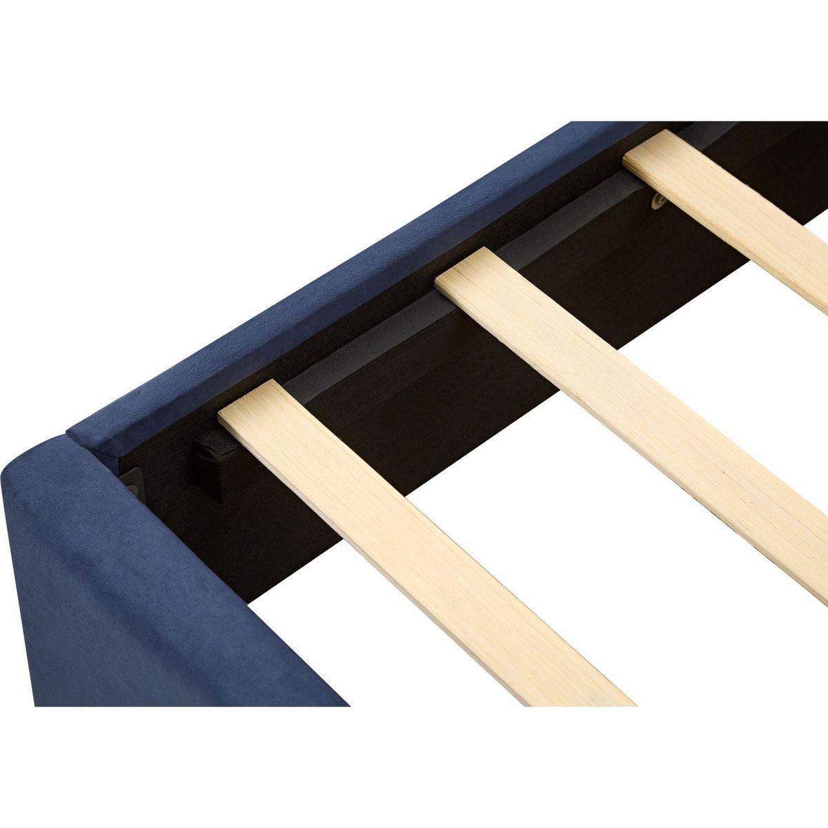 Queen Size Velvet Bed Frame/Vertical Channel Tufted Wingback Headboard/Upholstered Platform Bed/Strong Wooden Slats/No Box Spring Needed/Easy AssemblyRoyal blue