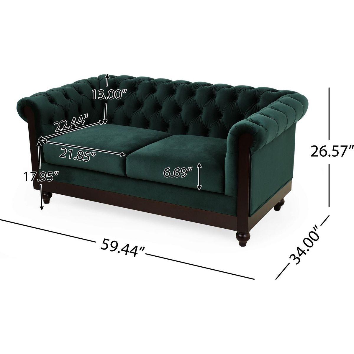 VIVALUX 59.44" Chesterfield Velvet Loveseat Sofa,2-Person Rolled Arm Dutch Plush Upholstered Sofa Couch with Tufted Button for Living Room, Bedroom, Small Places,Forest Green