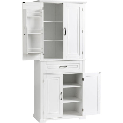 Bathroom Storage Cabinet with Doors and Drawer, Multiple Storage Space, Adjustable Shelf, White