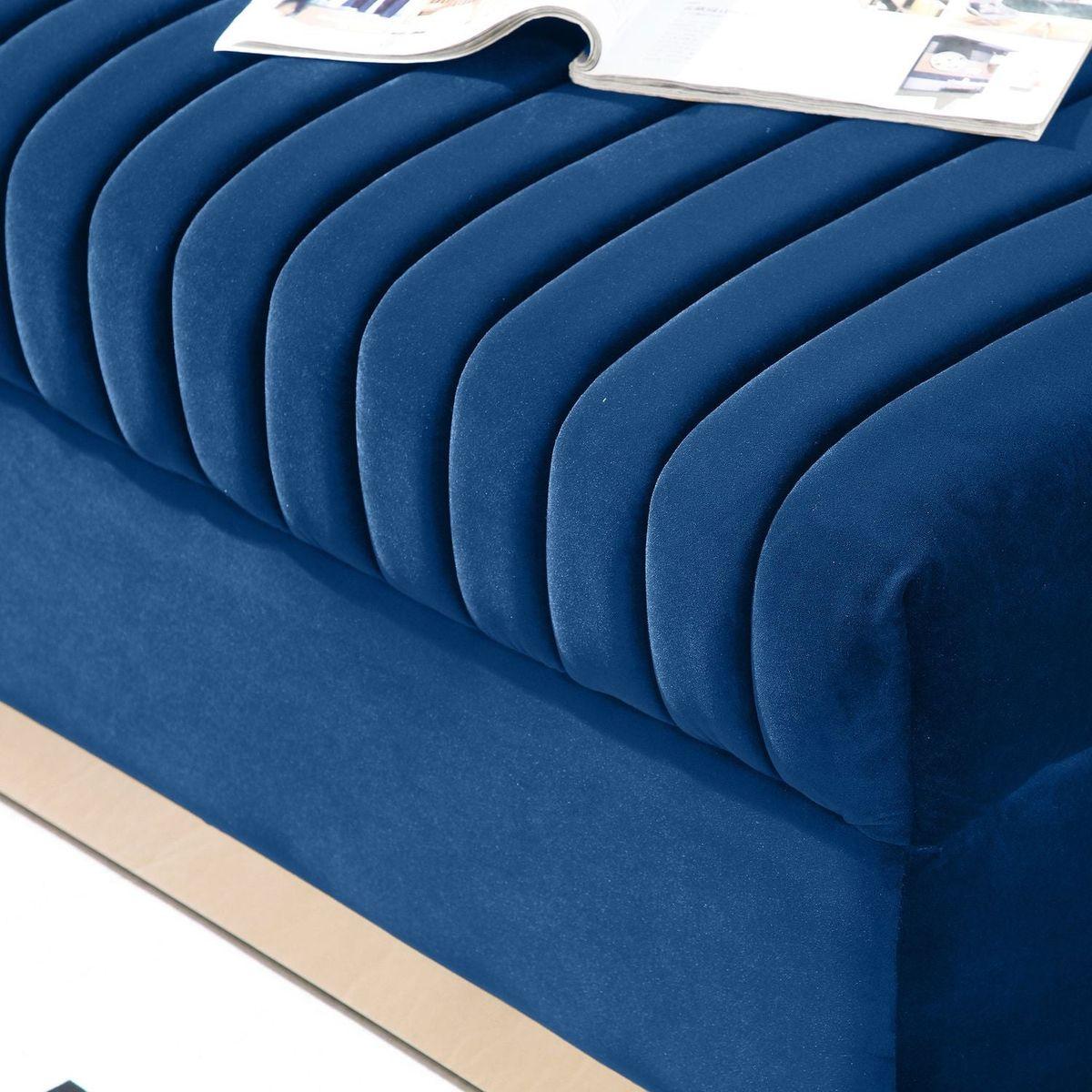 Contemporary Vertical Channel Tufted Velvet Sofa Modern Upholstered Couch for Living Room Apartment with 2 pillows,Blue