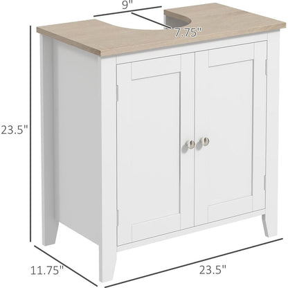 kleankin Pedestal Sink Storage Cabinet, Under Sink Cabinet, Bathroom Vanity Cabinet with U-Shape and Adjustable Internal Shelf, White