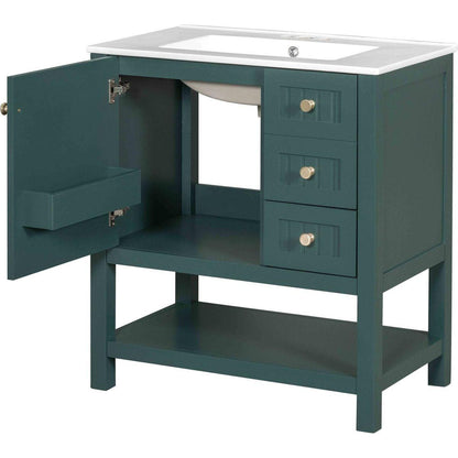 30inch Transitional Style Bathroom Vanity Cabinet Combo with Ceramic Sink