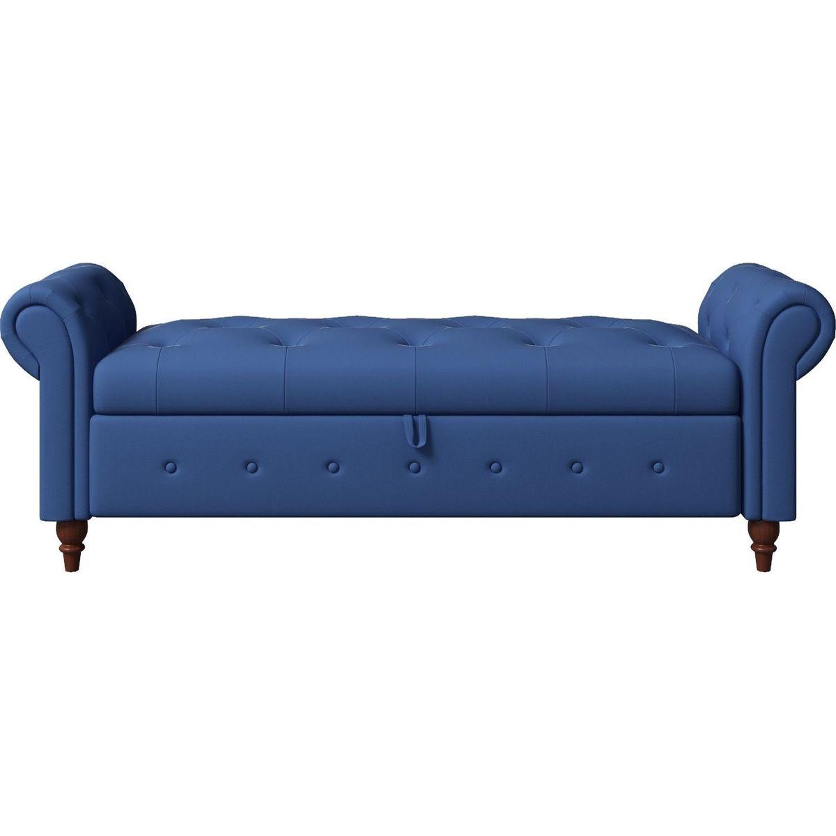 Bed Bench Navy Blue Fabric