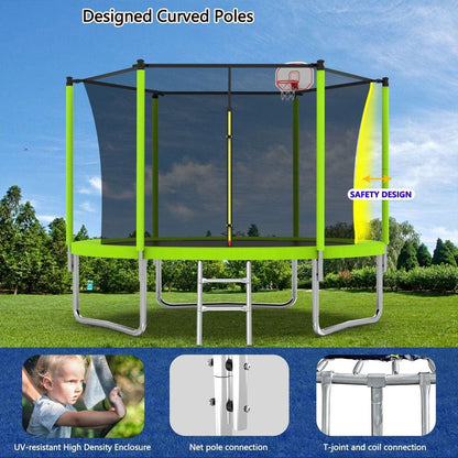 10FT Trampoline for Kids, Basketball Hoop and Ladder, Outdoor Kids Trampoline with Safety Enclosure,Fast Assembly for Backyard Fun,ASTM Approved