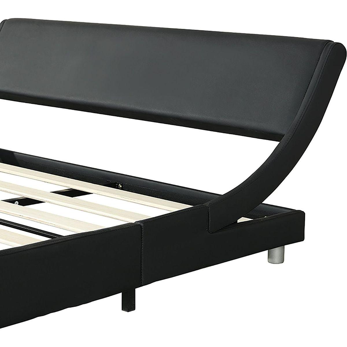 Faux Leather Upholstered Platform Bed Frame,LED lighting with remote controller and APP,Curve Design,Wood Slat Support,No Box Spring Needed,Easy Assemble,Queen Size,Black
