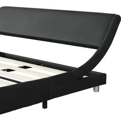 Faux Leather Upholstered Platform Bed Frame,LED lighting with remote controller and APP,Curve Design,Wood Slat Support,No Box Spring Needed,Easy Assemble,Queen Size,Black