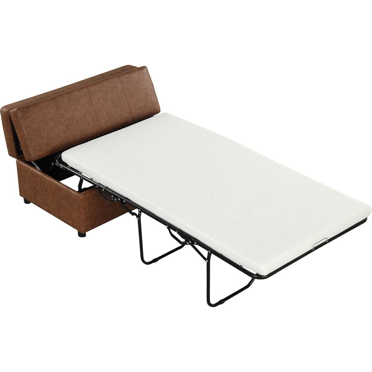 Twin Size Folding Ottoman Sleeper Bed with Mattress Convertible Guest Bed Brown