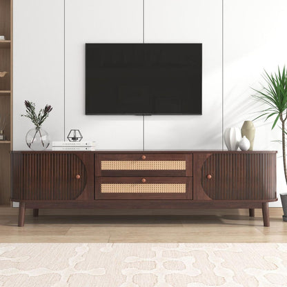 Rattan TV Stand for TVs up to 75", Modern Farmhouse Media Console, Entertainment Center with Solid Wood Legs, TV Cabinet for Living Room,Home Theatre