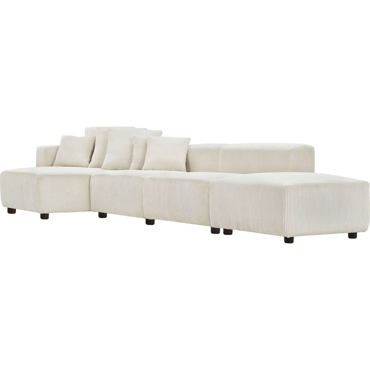 Soft Corduroy Sectional Modular Sofa 4 Piece Set, Small L-Shaped Chaise Couch for Living Room, Apartment, Office, Beige