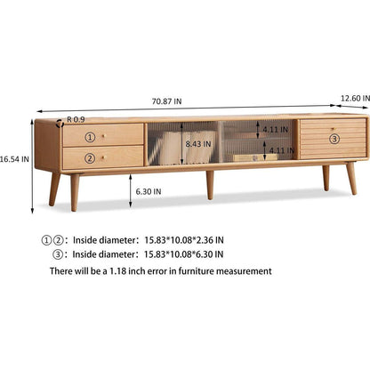 North America A Grade Solid Beech TV Cabinet With Chinese Changhong Glass Doors, Two Drawer Storage Space TV Standing