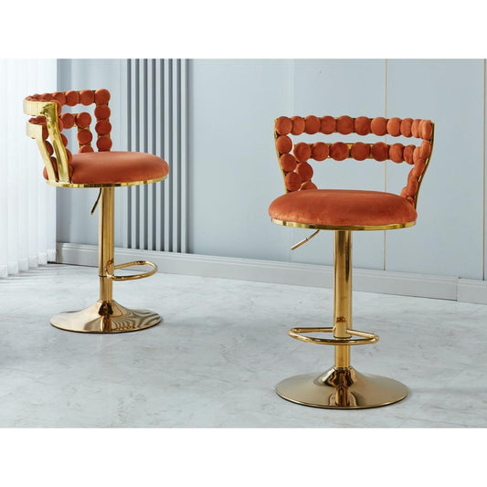 Modern Bar chair(set of 2 ) with golden color iron tube legs, soft cushions and comfortable backrest, suitable for dining room, living room, cafe,hairball back,Bar stool