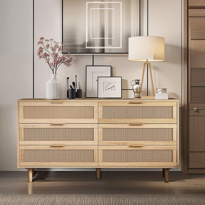 59.06"6-Drawers Rattan Storage Cabinet Rattan Drawer,for Bedroom,Living Room,Natural