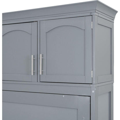 Full Size Murphy Bed Wall Bed with Top Cabinets,Gray