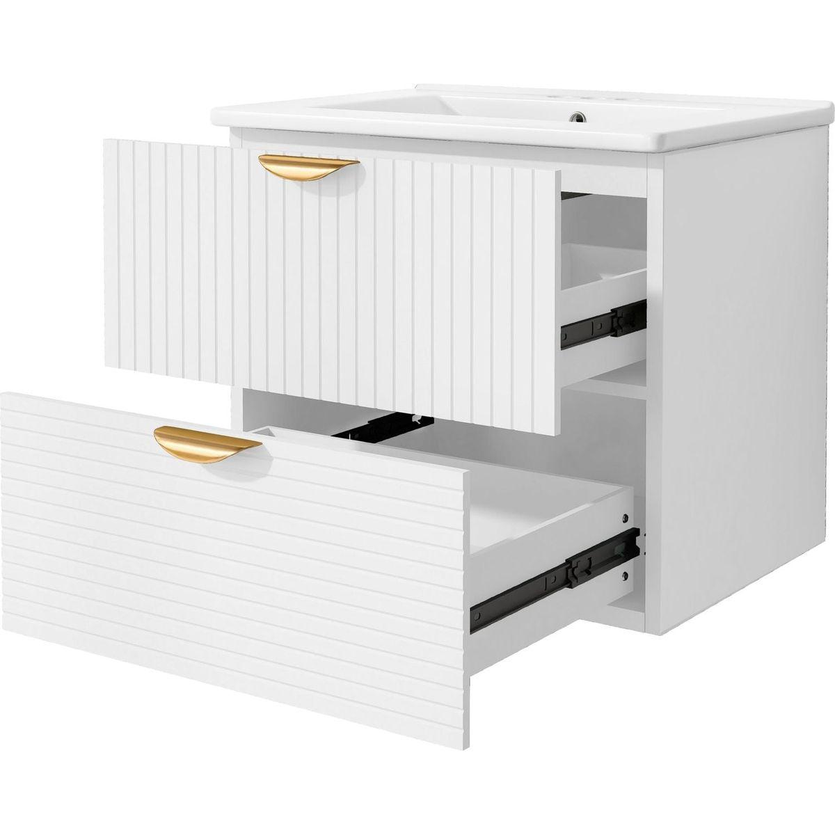 Modern 24-Inch Wall-Mounted Bathroom vanity with 2 Drawers, White - Ideal for Small Bathrooms