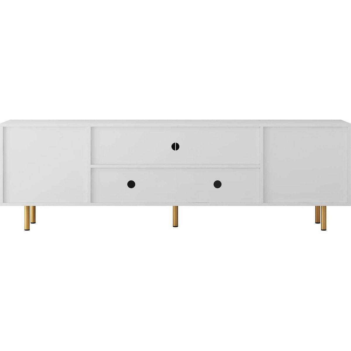 White Modern TV Stand Fluted 68" with Power Outlet, Entertainment Center with Storage Doors, TV Console Media Cabinet, for 55+ Inch TV, Living Room