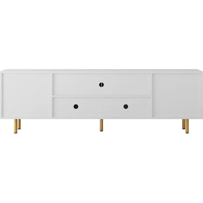 White Modern TV Stand Fluted 68" with Power Outlet, Entertainment Center with Storage Doors, TV Console Media Cabinet, for 55+ Inch TV, Living Room