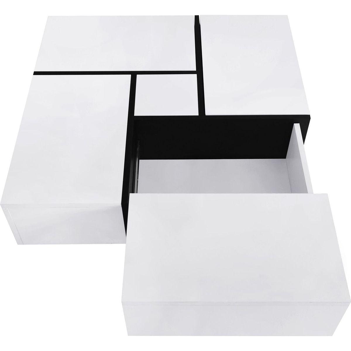 Unique Design Coffee Table with 4 Hidden Storage Compartments, Square Cocktail Table with Extendable Sliding Tabletop, UV High-gloss Design Center Table for Living Room, 31.5"x 31.5"