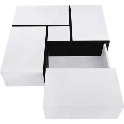 Unique Design Coffee Table with 4 Hidden Storage Compartments, Square Cocktail Table with Extendable Sliding Tabletop, UV High-gloss Design Center Table for Living Room, 31.5"x 31.5"
