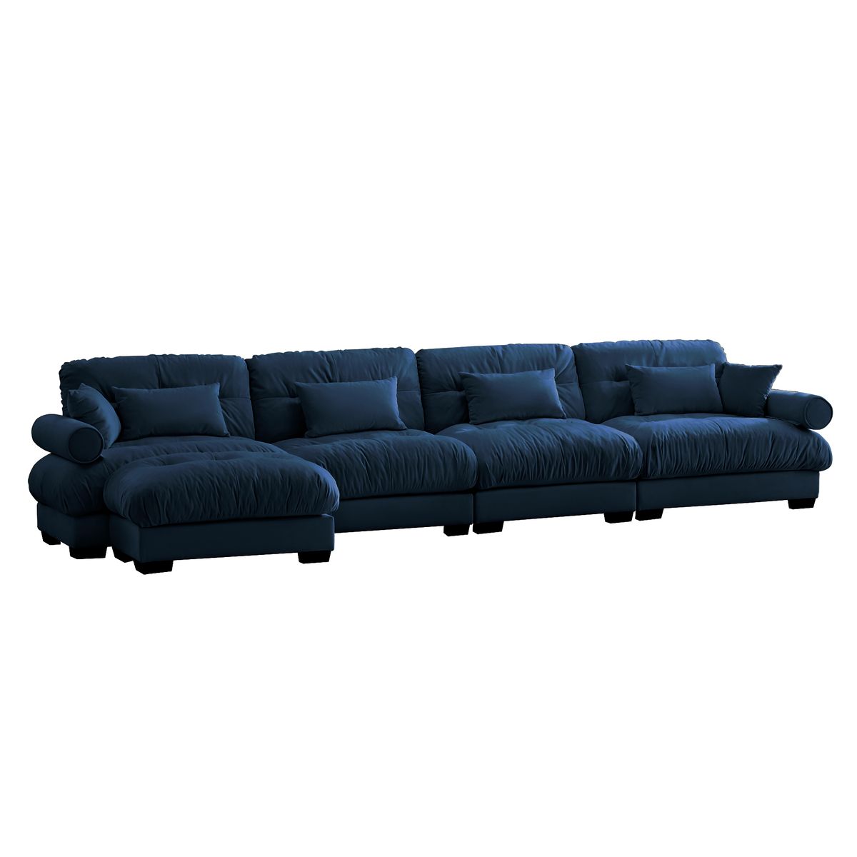 Modern Velvet L-Shaped Sectional Cloud Sofa, Convertible Deep 4-Seater Modular Couch with Pillows, Blue