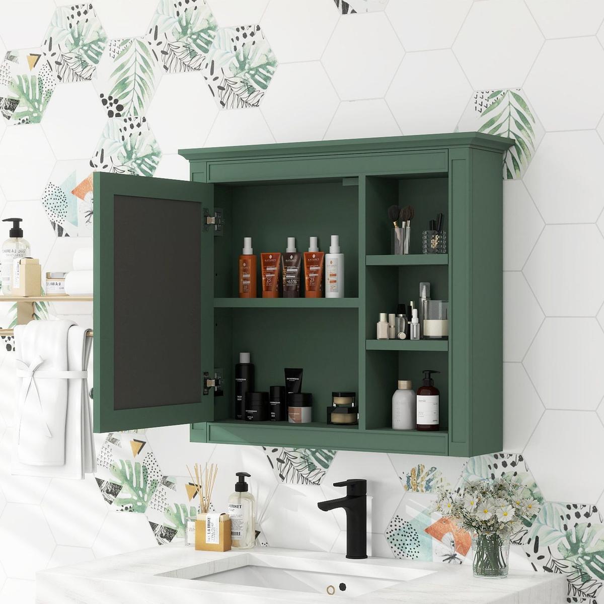 30" x 28" Medicine Cabinet, Wall Mounted Bathroom Storage Cabinet, Modern Bathroom Wall Cabinet with Mirror,Medicine Cabinet, Mirror Cabinet with 3 Open Shelves (Not Include Bathroom Vanity)