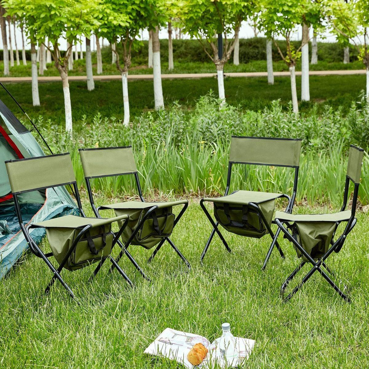 4-piece Folding Outdoor Chair with Storage Bag, Portable Chair for indoor, Outdoor Camping, Picnics and Fishing,Green