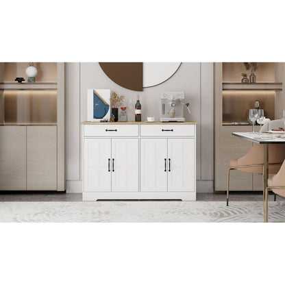 47.95" Farmhouse Buffet Cabinet Storage Sideboard with 2 Drawers and 4 Doors for Dining Living Room Kitchen Cupboard-White
