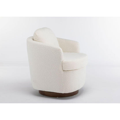 Boucle Fabric Swivel Accent Chair With Soild Wood Round Brown Base Leg,Ivory