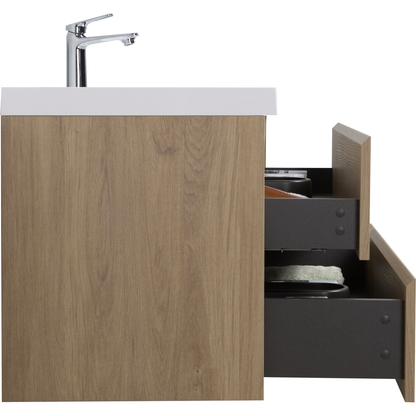 42" Floating Bathroom Vanity with Sink, Modern Wall-Mounted Bathroom Storage Vanity Cabinet with Resin Top Basin and Soft Close Drawers, Natural Oak