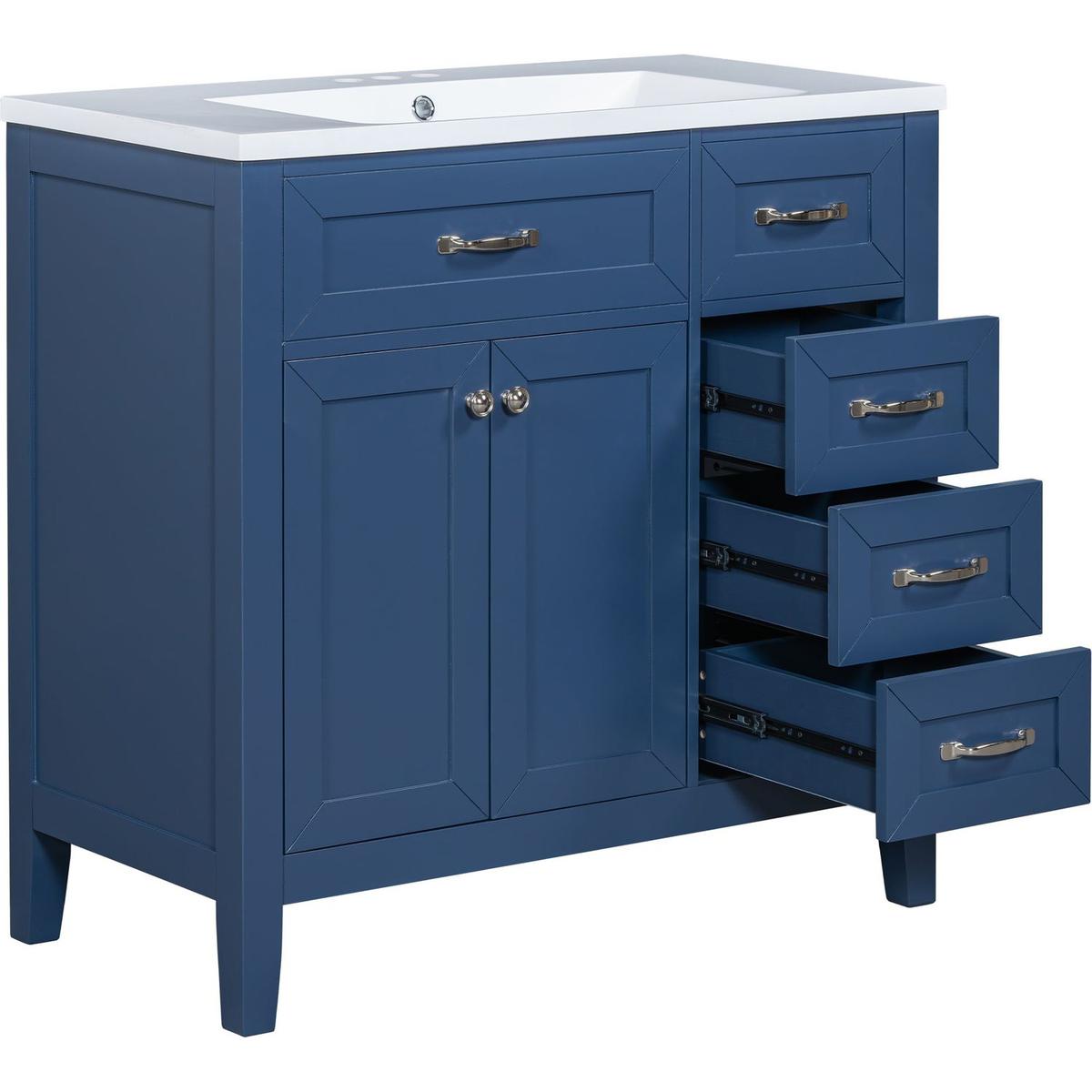 36" Bathroom Vanity with Sink Combo, Blue Bathroom Cabinet with Drawers, Solid Frame and MDF Board