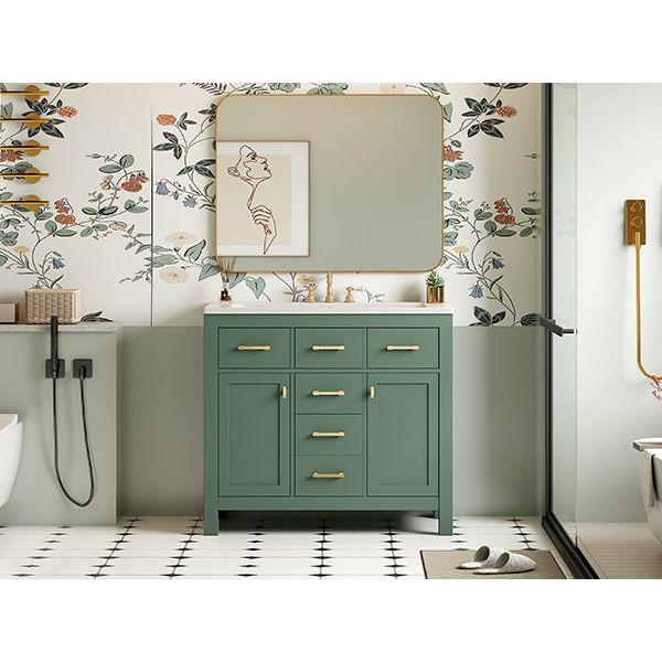 36" Bathroon Vanity with Resin Sink Combo Set,Modern Freestanding Single Bathroom Cabinet with 4 Drawers & 2 Cabinets,Storage Cabinet for Bathroom, Solid Wood Frame Vanity Set, Green