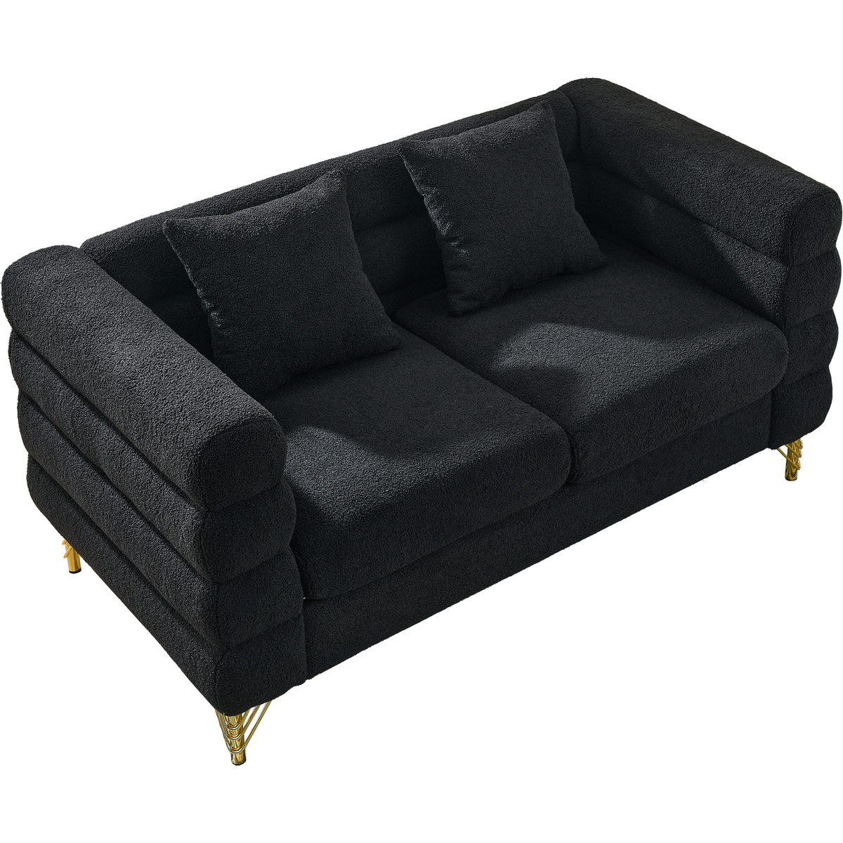 60Inch Oversized 2 Seater Sectional Sofa, Living Room Comfort Fabric Sectional Sofa-Deep Seating Sectional Sofa, Soft Sitting with 2 Pillows for Living Room, Bedroom, Office, Black teddy