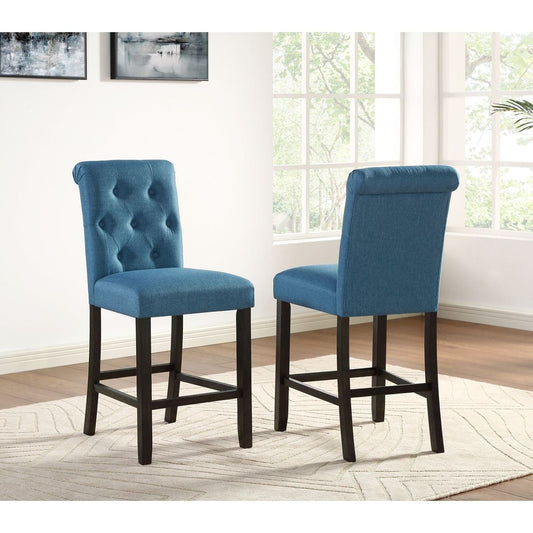 Leviton Solid Wood Tufted Asons Counter Height Stool, Set of 2, Blue