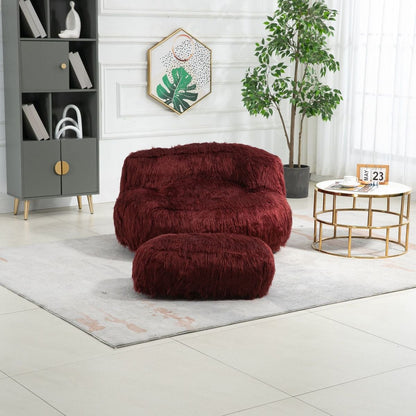 Bean Bag Chair Faux fur Lazy Sofa /Footstool Durable Comfort Lounger High Back Bean Bag Chair Couch for Adults and Kids, Indoor