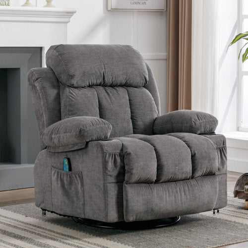 Vanbow.Swinging recliner massage heated sofa, with USB and 2 cup holders in side pockets, Package A and B (gray velvet)