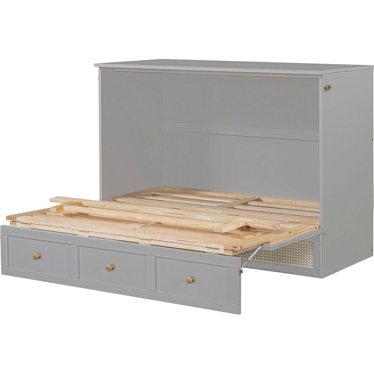 Full Size Murphy Bed with Large Drawers,Gray