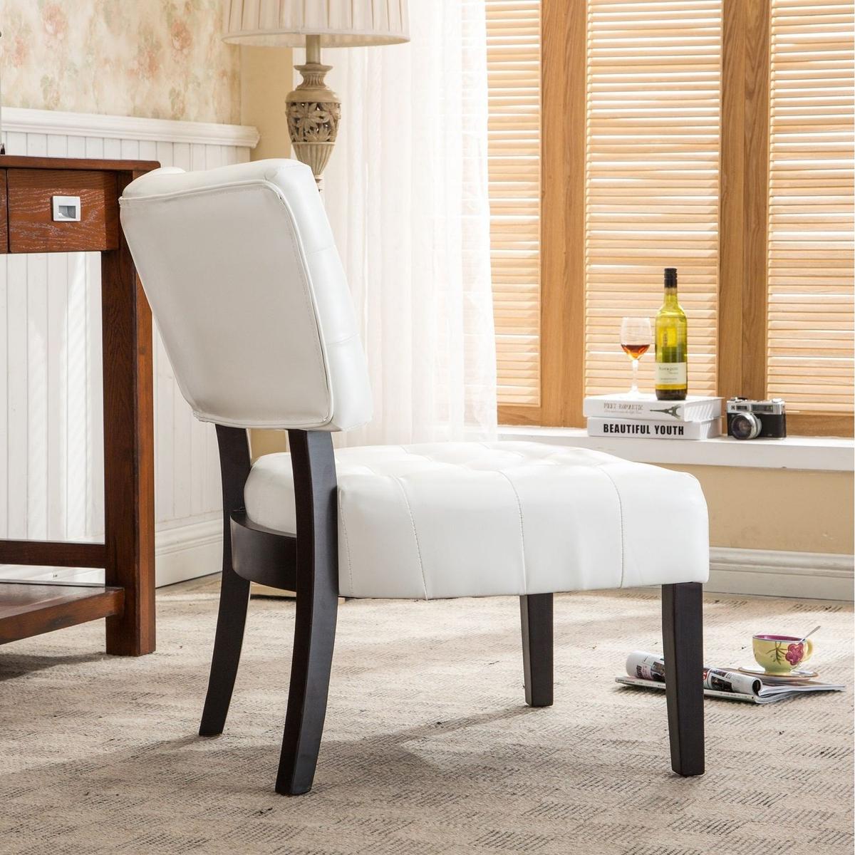 Blended Leather Tufted Accent Chair with Oversized Seating, Ivory