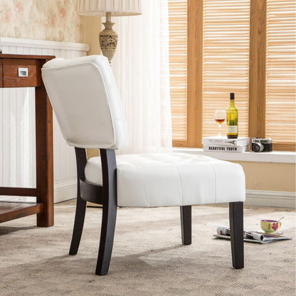 Blended Leather Tufted Accent Chair with Oversized Seating, Ivory