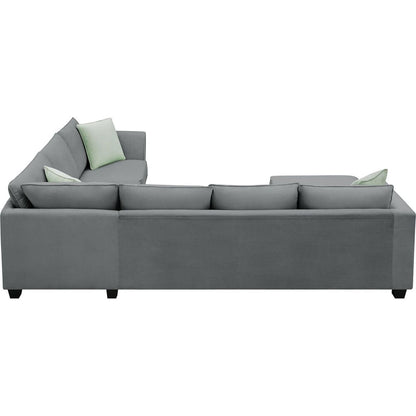 112x87" Sectional Sofa Couches Living Room Sets, 7 Seats Modular Sectional Sofa with Ottoman, L Shape Fabric Sofa Corner Couch Set with 3 Pillows, Grey(New of GS008210AAG)