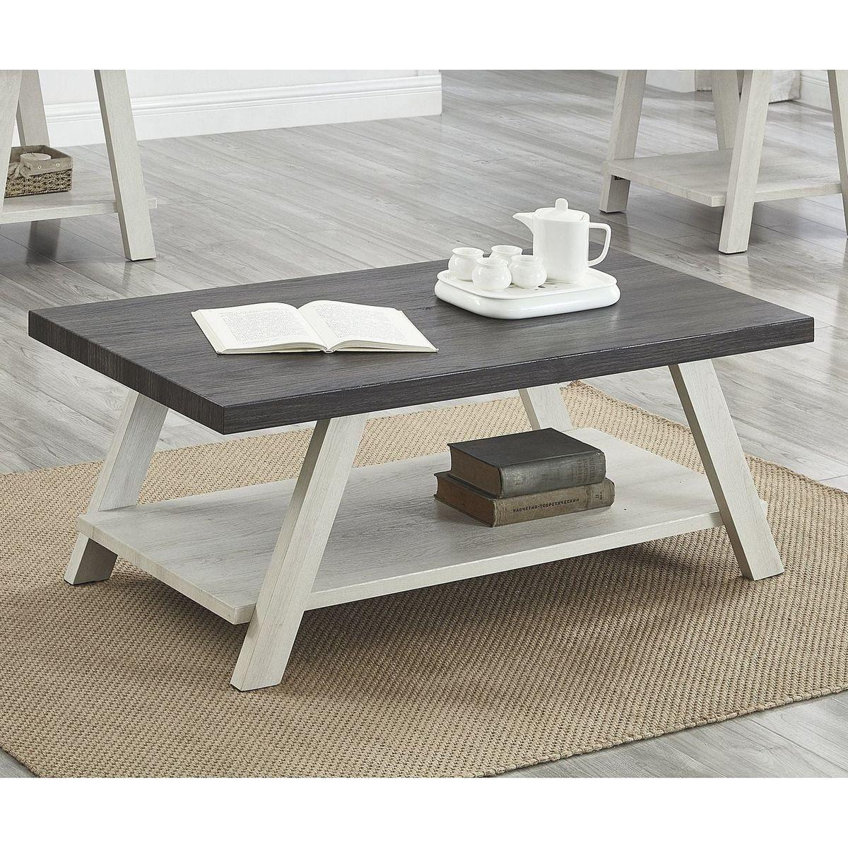 Athens Contemporary Two-Tone Wood Shelf Coffee Table in Weathered Charcoal and Beige