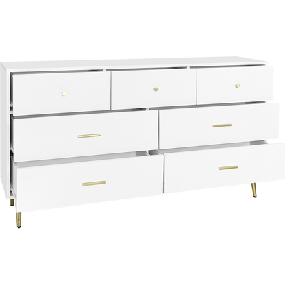 Seven Drawers Large Chest of Drawer Cabinet with Golden Handle and Golden Legs White Color