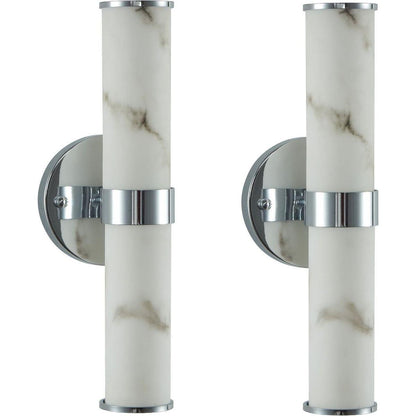 Resin Imitation Marble and Chrome Wall Sconce, Set of 2,Modern Vertical Light Fixture for Bathrooms, Hallways, and Bedrooms (Only Indoor)