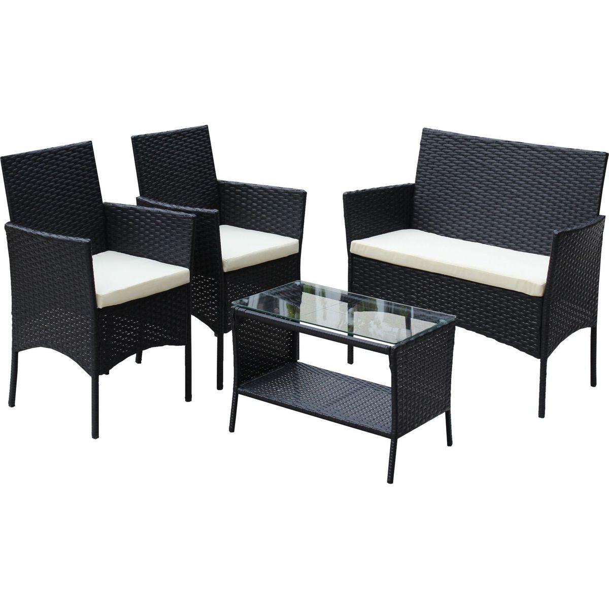 4 PC Rattan Patio Furniture Set Outdoor Patio Cushioned Seat Wicker Sofa (Beige Cushion)