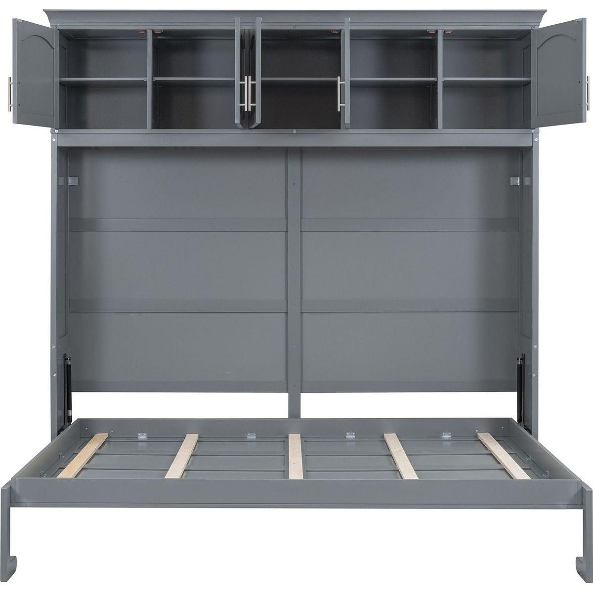 Full Size Murphy Bed Wall Bed with Top Cabinets,Gray