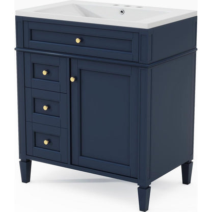 30" Bathroom Vanity with Top Sink, Modern Bathroom Storage Cabinet with 2 Drawers and a Tip-out Drawer, Single Sink Bathroom Vanity