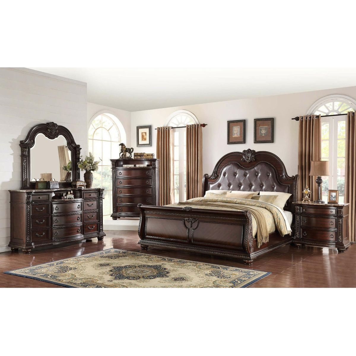 1Pc Traditional Style End Table 3-Drawer Nightstand with Marble Top Rich Brown Cherry Finish Solid Wood Wooden Bedroom