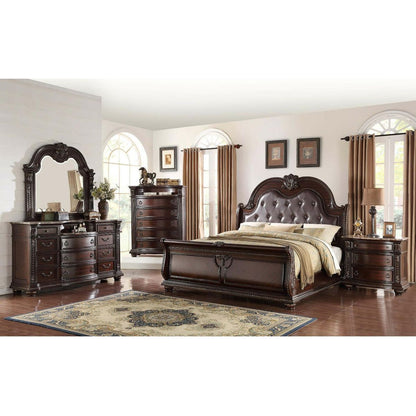 1Pc Traditional Style End Table 3-Drawer Nightstand with Marble Top Rich Brown Cherry Finish Solid Wood Wooden Bedroom