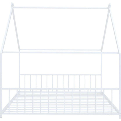 Full Size Metal House Bed, White