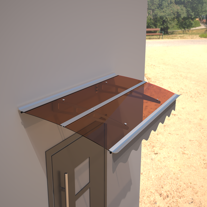 DA5934C Series Door Window Awning Made of 0.137 Inch Thick Crystal Solid Polycarbonate Sheet and Aluminum Alloy with Valance in size 59" Wide x 34" Deep for Masonry Concrete Wall House.